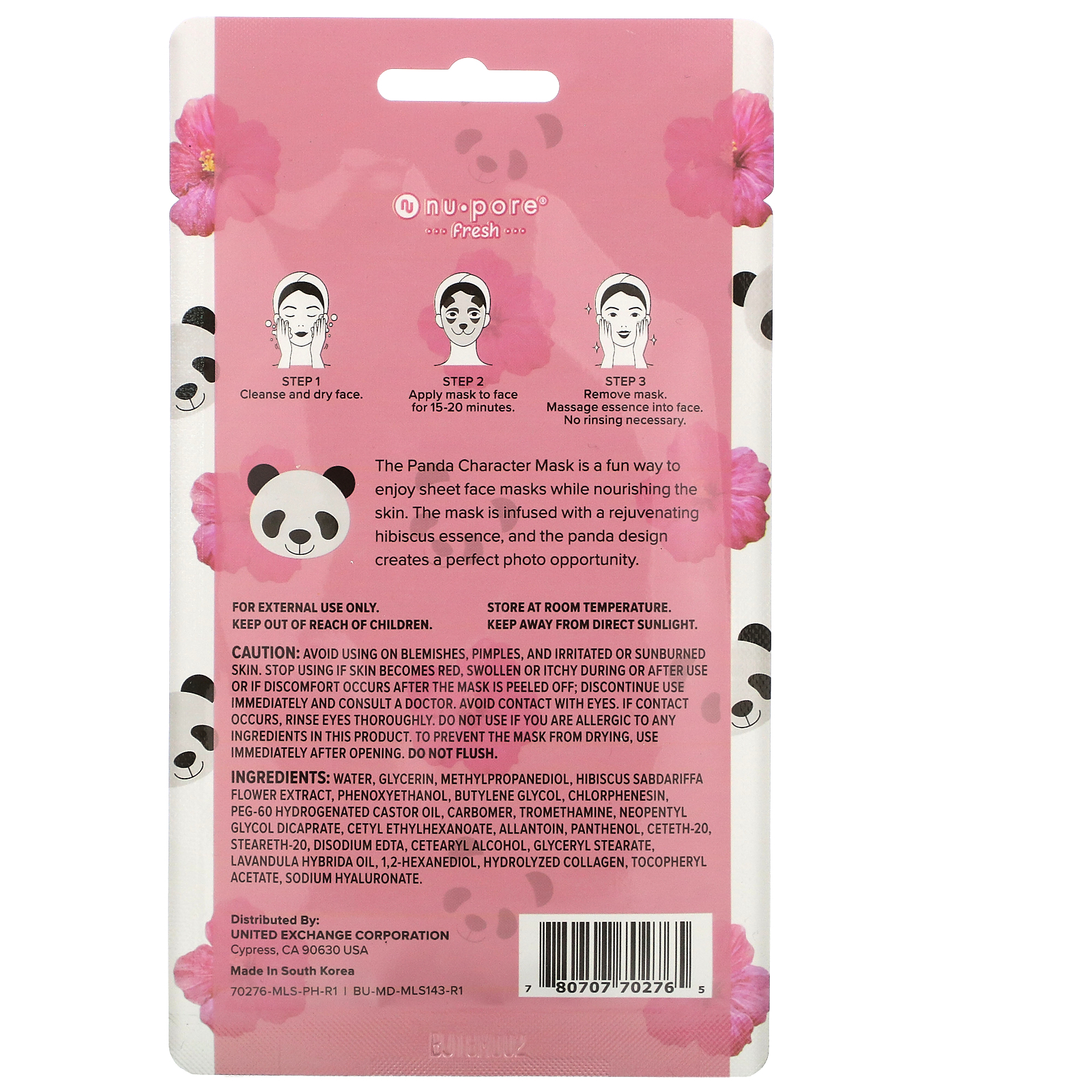 Nu-Pore, Character Face Mask, Panda, Hibiscus, 1 Sheet - Imagem 2
