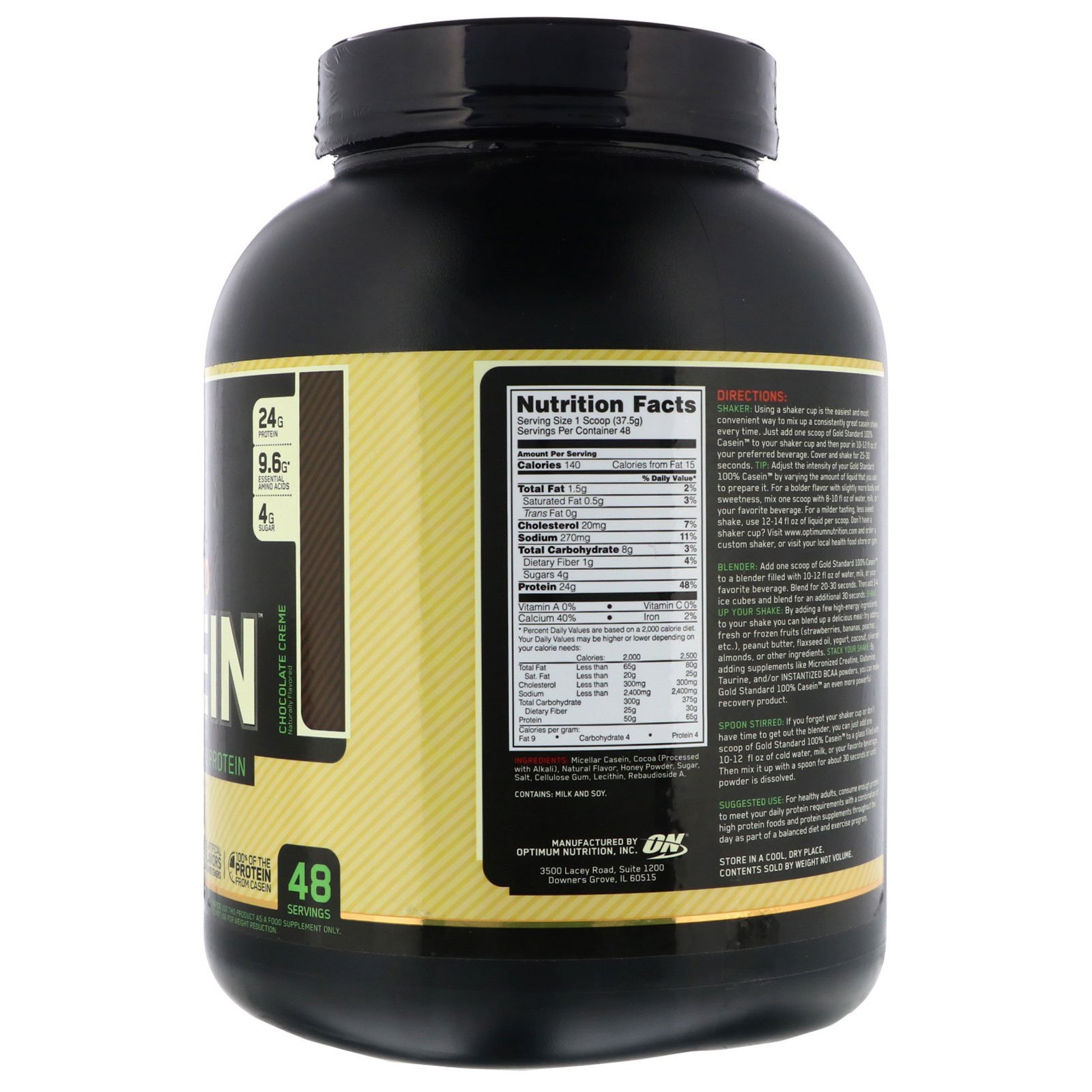 Optimum Nutrition, Gold Standard 100% Casein, Naturally Flavored, Chocolate Creme, 4 lbs (1.81 kg) - Imagem 2