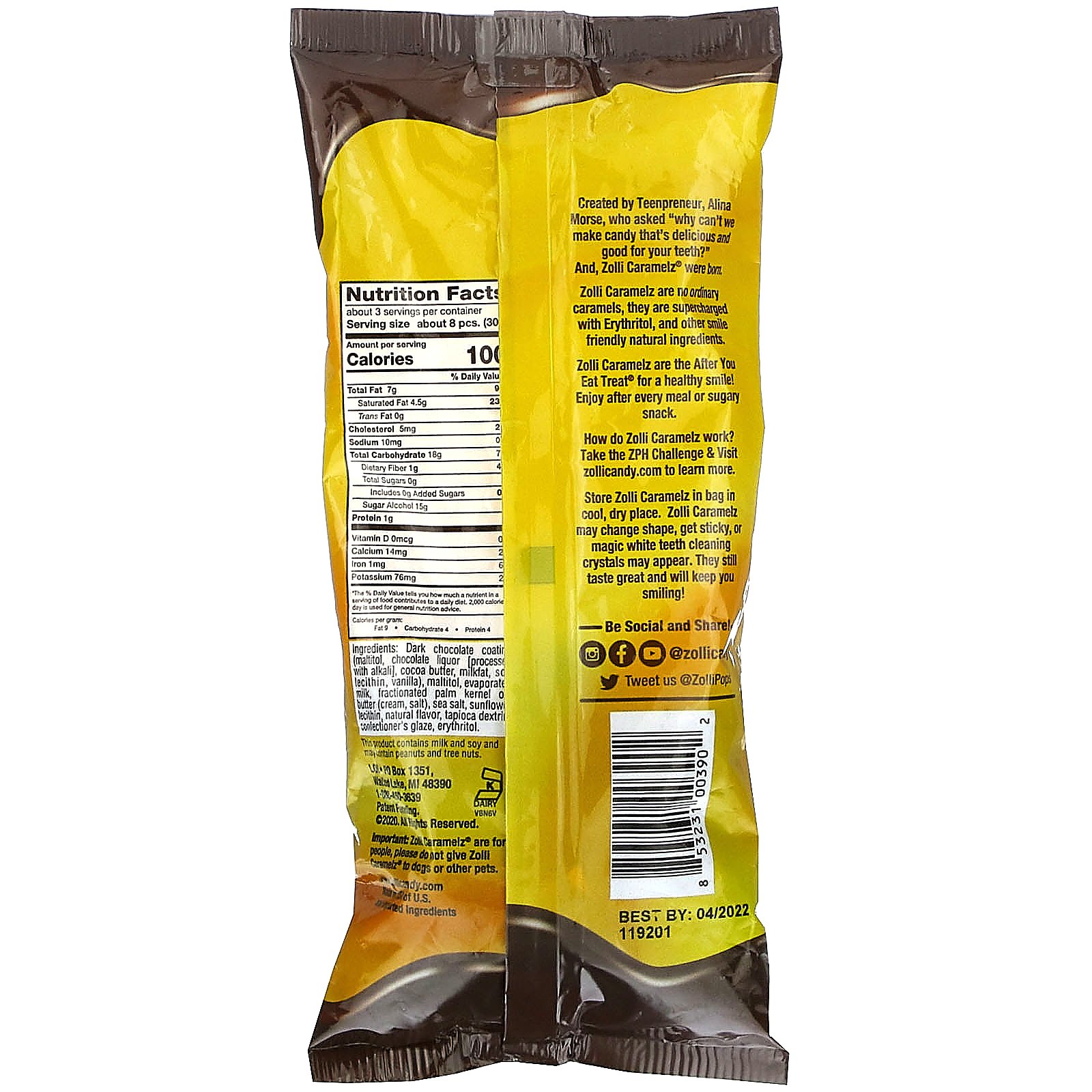 Zollipops, Zolli Caramelz, Dark Chocolate, 3 oz (85 g) - Imagem 2