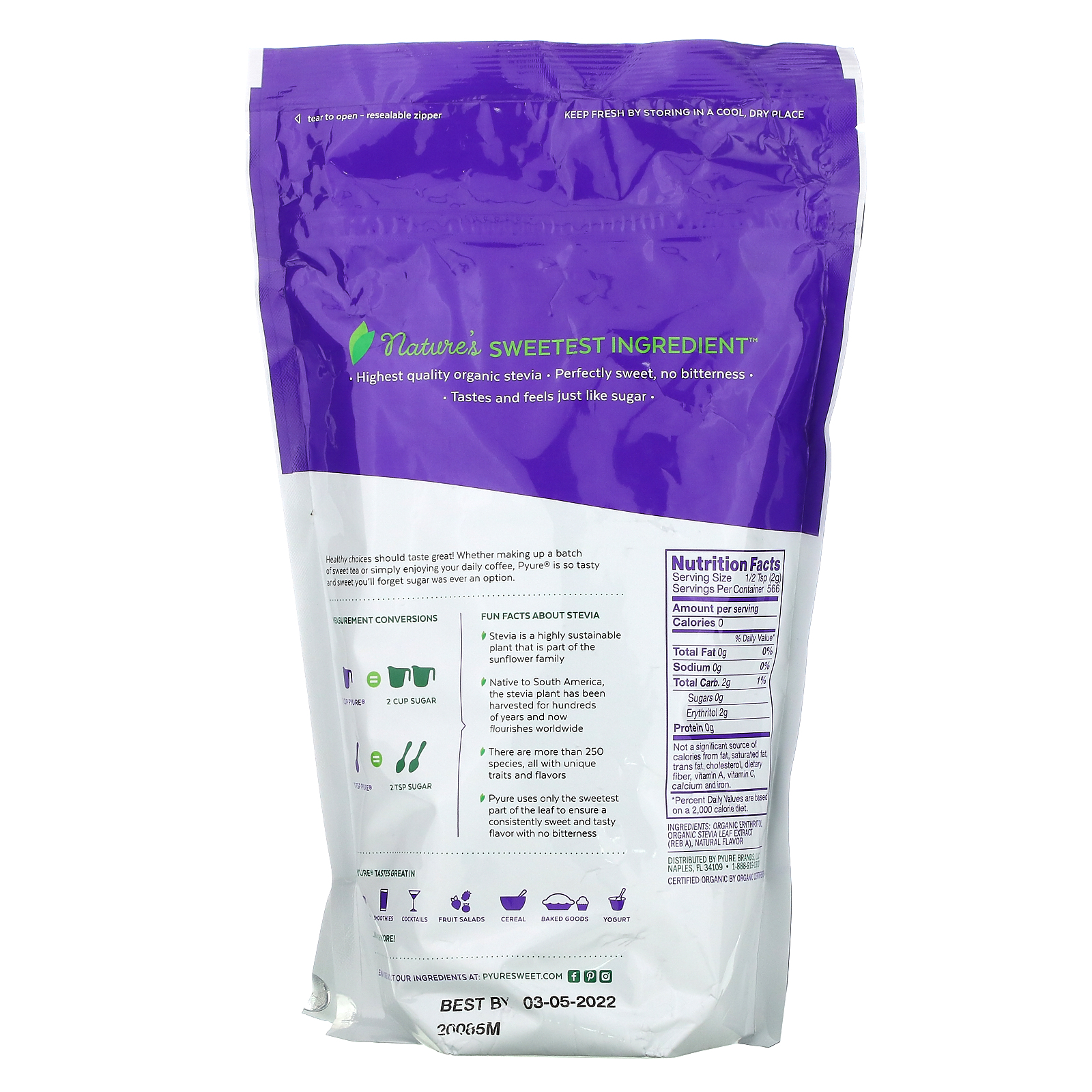 Pyure, Organic Stevia Blend, Granular All-Purpose Sweetener, 40 oz (1133 g) - Imagem 2