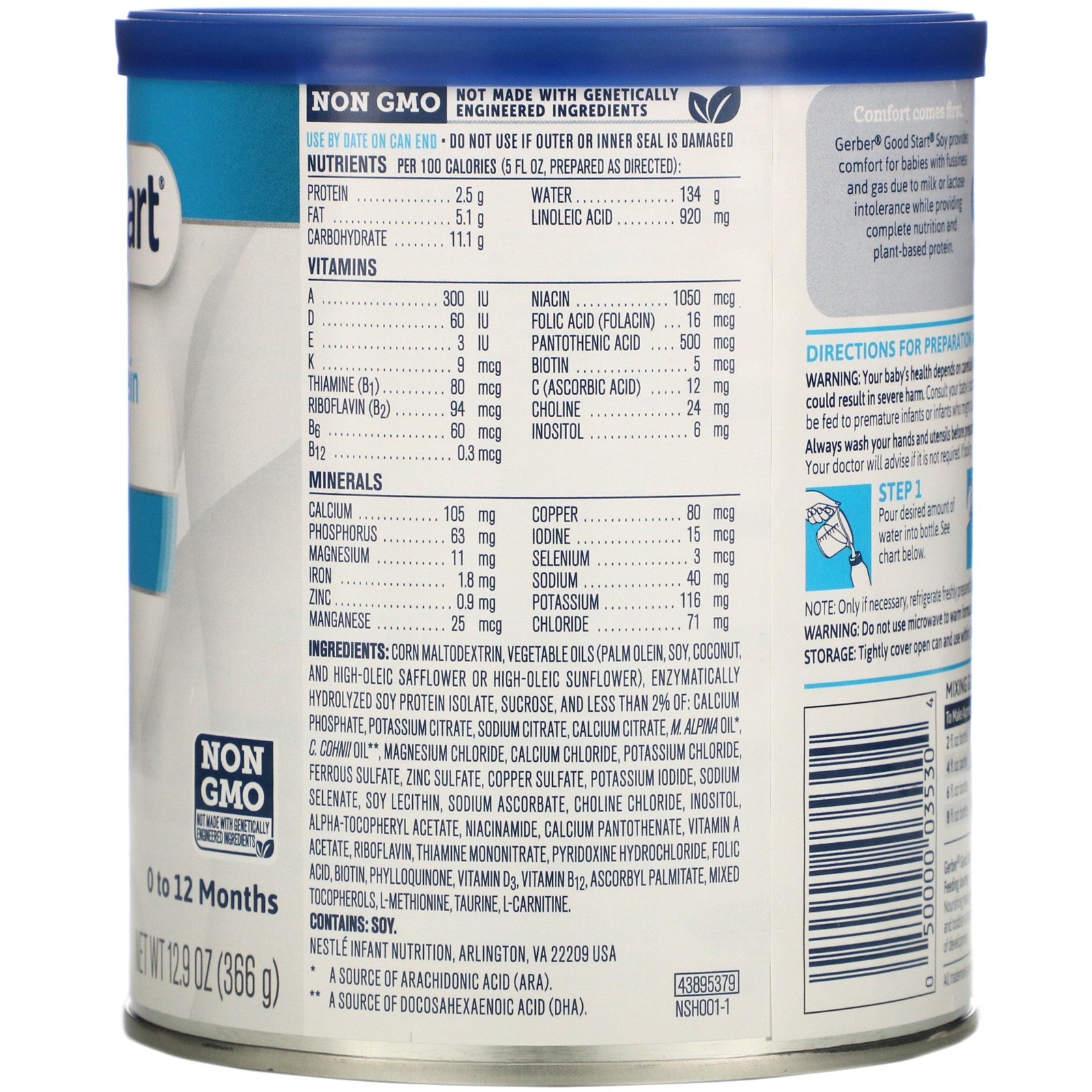Gerber, Good Start, Soy Based Powder Infant Formula with Iron, Lactose Free, 0 to 12 Months, 12.9 oz (366 g) - Imagem 2