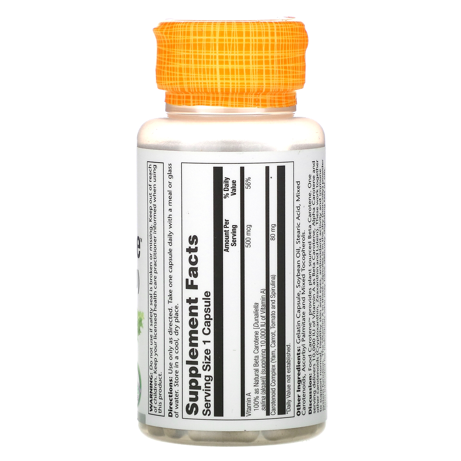 Solaray, Food Carotene with Beta Carotene & Carotenoid Complex, 500 mcg (10,000 IU), 30 Capsules - Imagem 2
