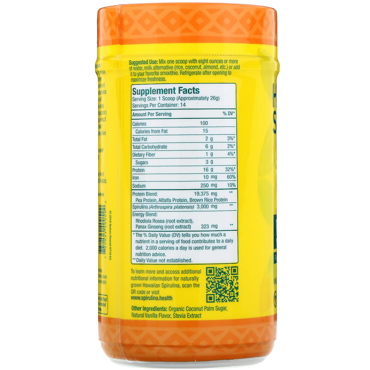 Nutrex Hawaii, Shake de Proteínas da Hawaiian Spirulina, Baunilha Natural, 364 g (12,8 oz) - Imagem 2