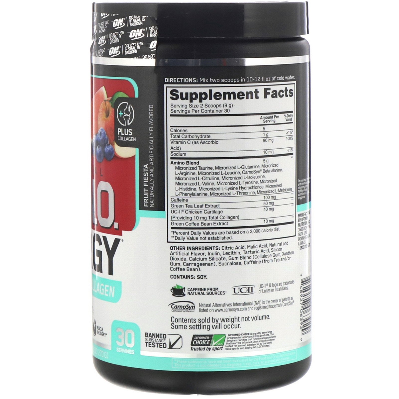 Optimum Nutrition, Energia de Aminoácidos Essenciais mais Colágeno UC-II, Fruit Fiesta, 270 g (9,5 oz) - Imagem 2