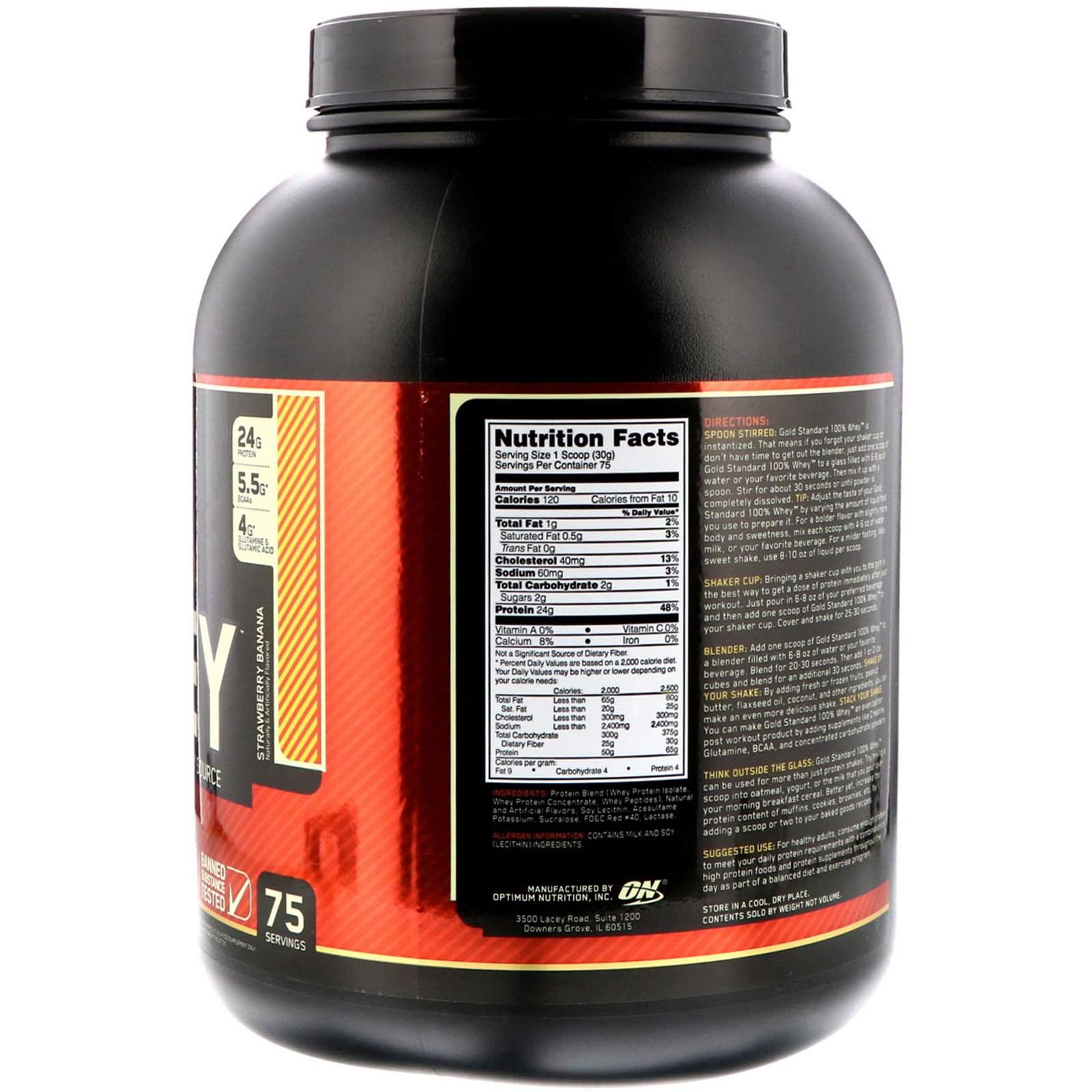 Optimum Nutrition, Gold Standard 100% Whey, Banana e Morango, 2,27 kg (5 lbs) - Imagem 2
