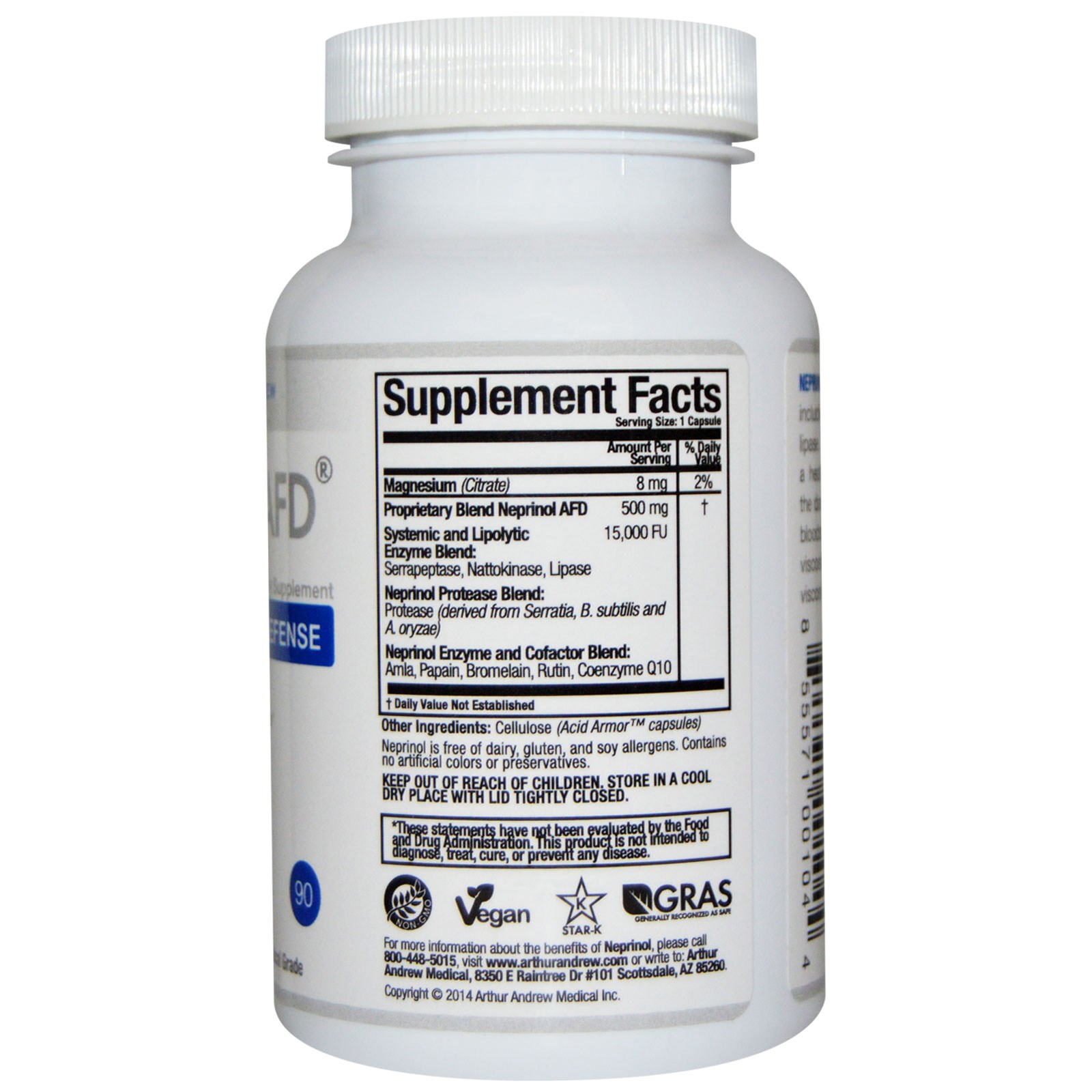 Arthur Andrew Medical, Neprinol AFD, Defesa Fibrina Avançada, 500 mg, 90 Cápsulas - Imagem 2
