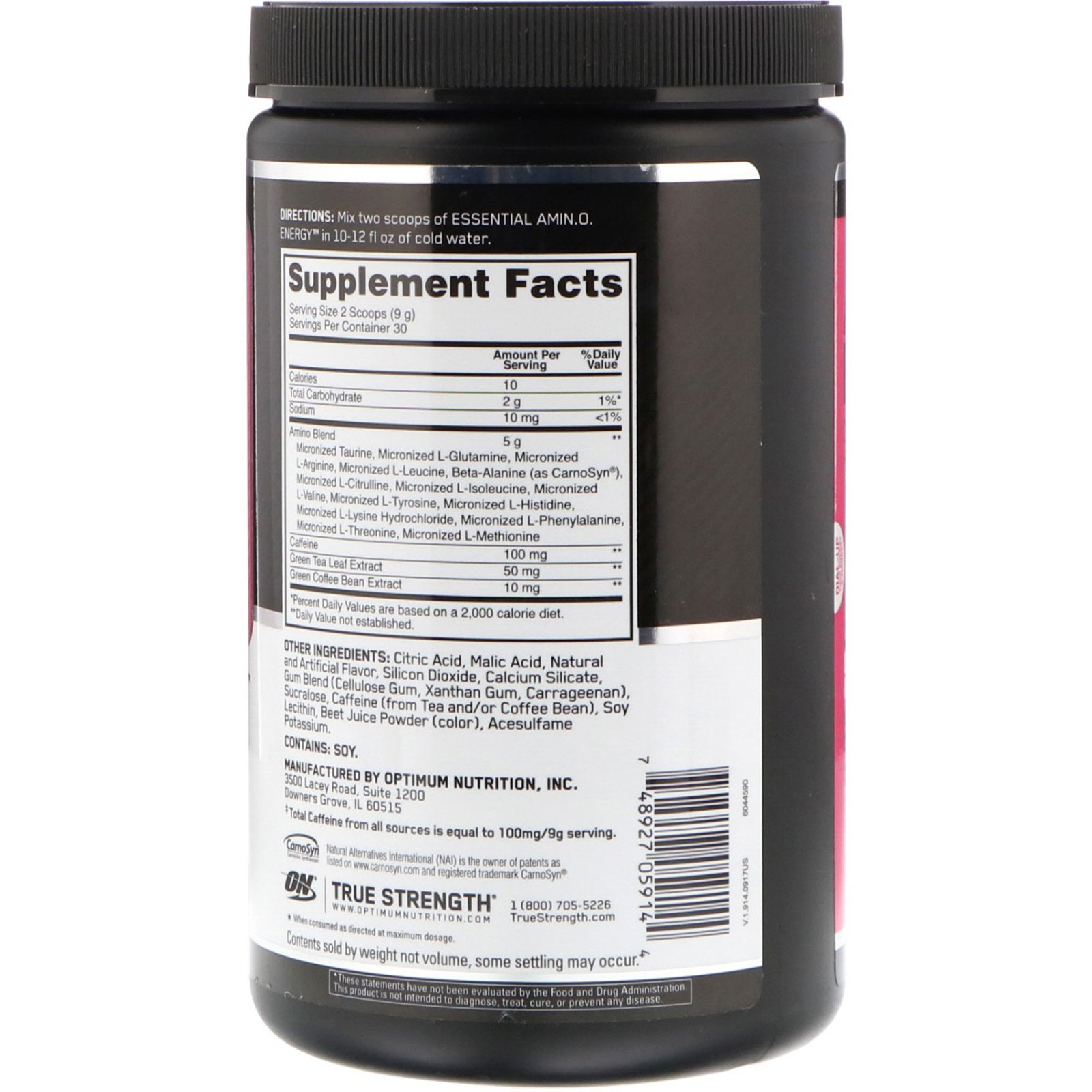 Optimum Nutrition, Essential Amino Energy, Juicy Strawberry Burst, 9.5 oz (270 g) - Imagem 2